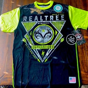 Affliction Men’s Tee, M, New, Realtree Outfitters Blk, Camo, Chartreuse